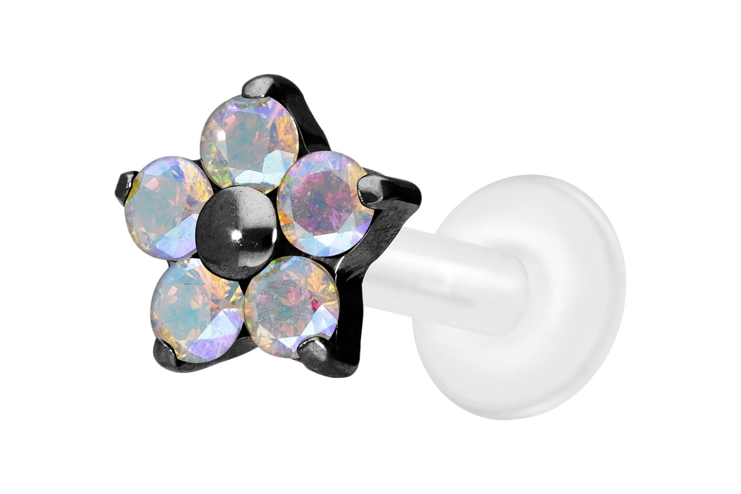PTFE Labret Piercing mit Innengewinde + Titan-Aufsatz KRISTALLBLUME